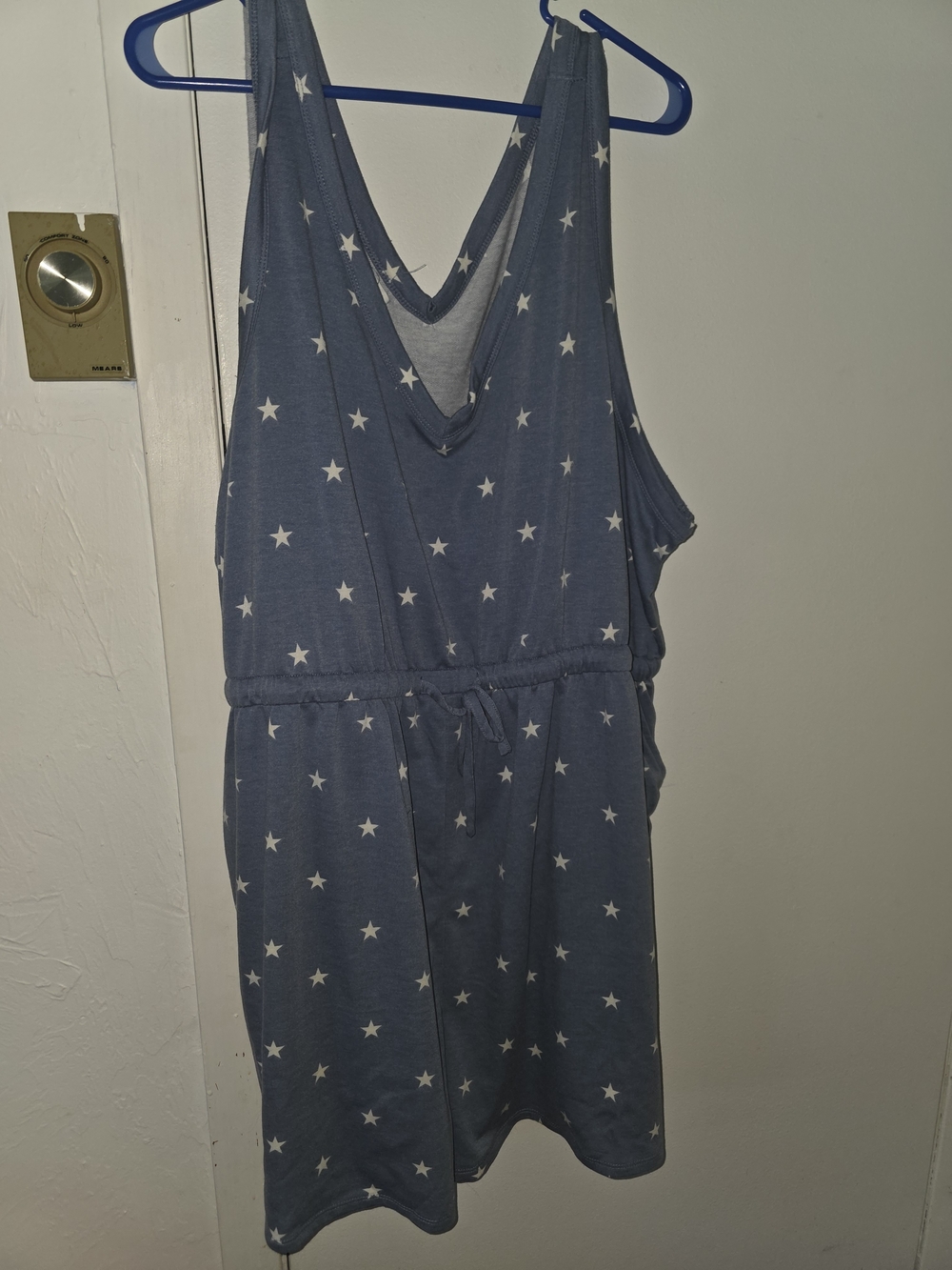 Star Print Sleeveless Drawstring Romper - Blue